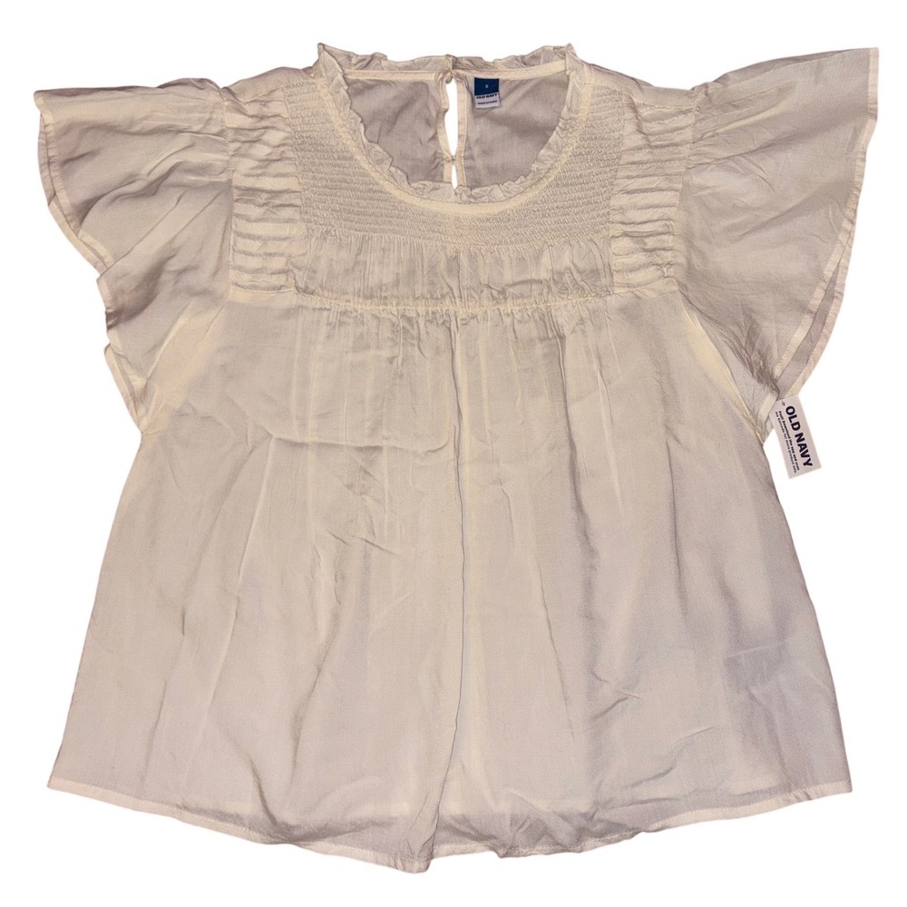 NEW Old Navy Women Cream Flutter Sleeve Smocked Peasant Blouse Top Size Small